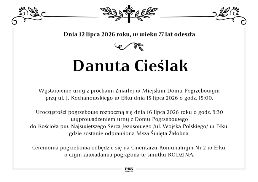 Danuta Cieślak - nekrolog